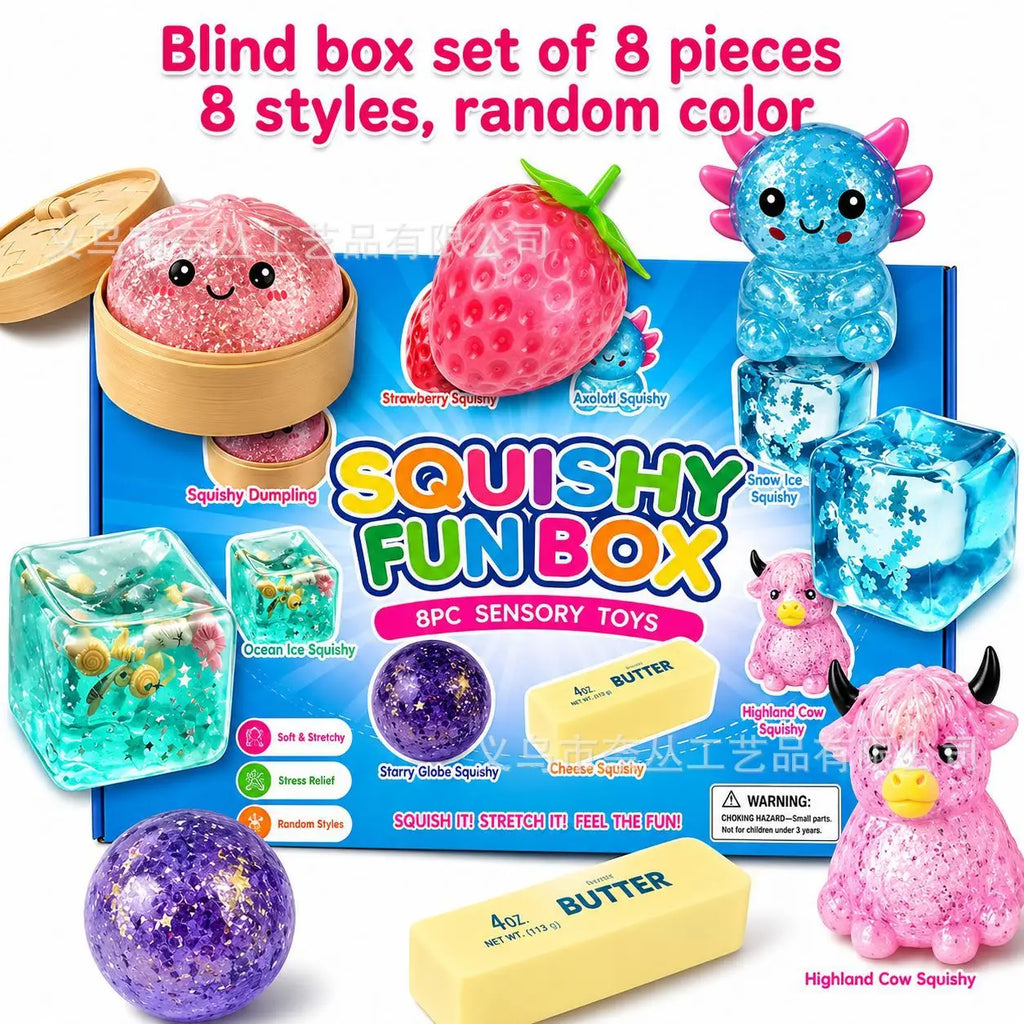 Random Color 8pcs/Box TPR Maltose-Filled Squishy Toy, Slow Rising Stress Relief Sensory Fidget Decompression Blind Box Gift