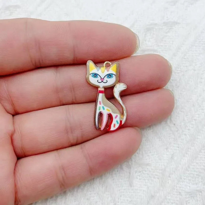 12pcs Color Printed Cat Pendant DIY Jewelry Making Fashion Earrings, Necklaces, Bracelets, Pendant Accessories
