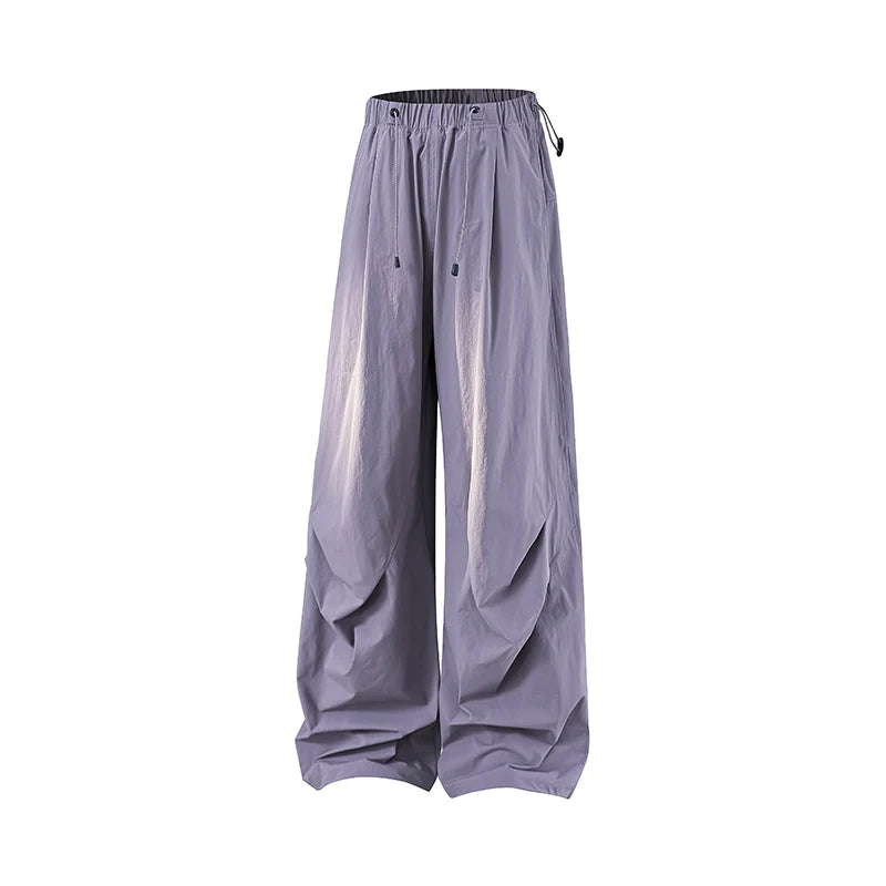 Women's Spring Autumn Loose Hiking Pants American Lazy Casual Parachute Embroidery Sweatpants Women Camping Pleated Overalls