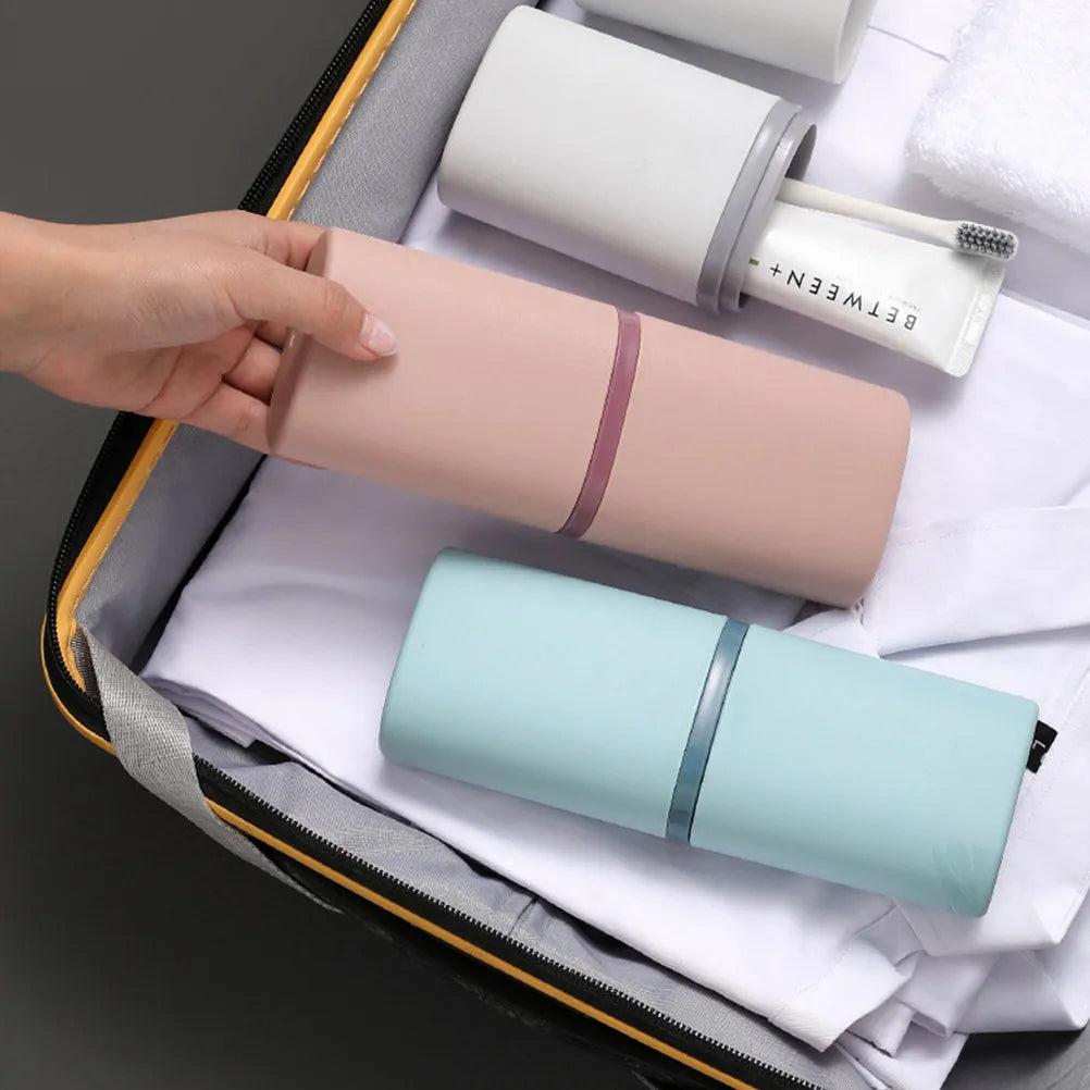 2pcs Portable Toothbrush Case Storage Box Compact Size For Home Travel Use Round Corner Premium Material Washing Cup Container