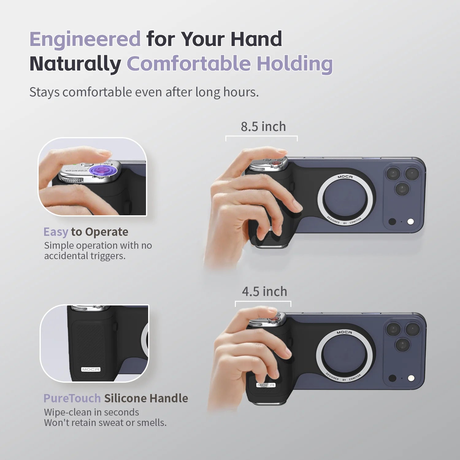 COMITOK Magnetic Phone Grip with Remote Control Portable Shooting Handle for iPhone Vlog Videos, Easy One-Hand Operation