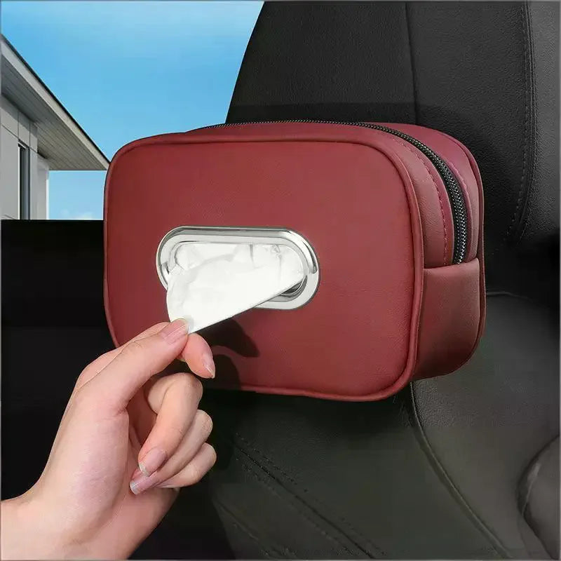 Nappa Leather Car Tissue Box Holder Sun Visor Backseat Center Console Napkin Storage Case