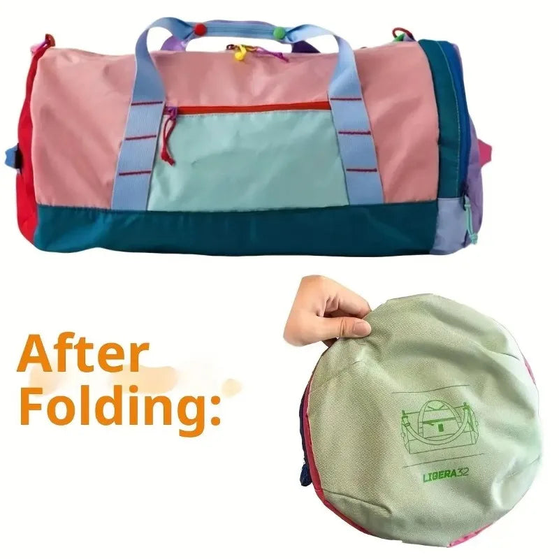 Nylon Dopamine Handbag Men's and Women's Round Barrel Large Capacity Outdoor Sports Versatile Travel Yoga Fitness Bag Foldable