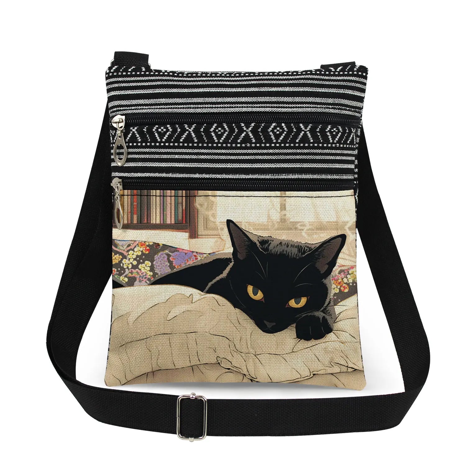 Cute Cartoon Black Cat Print Crossbody Bags Shoulder Bags For Women Daily Travel Portable Small Messenger Bags Catkeeper Gift