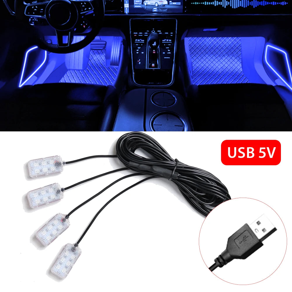Foot Light Car Accessories ﻿LED Car Interior Ambient Foot Light with USB Atmosphere Decorative Lamps