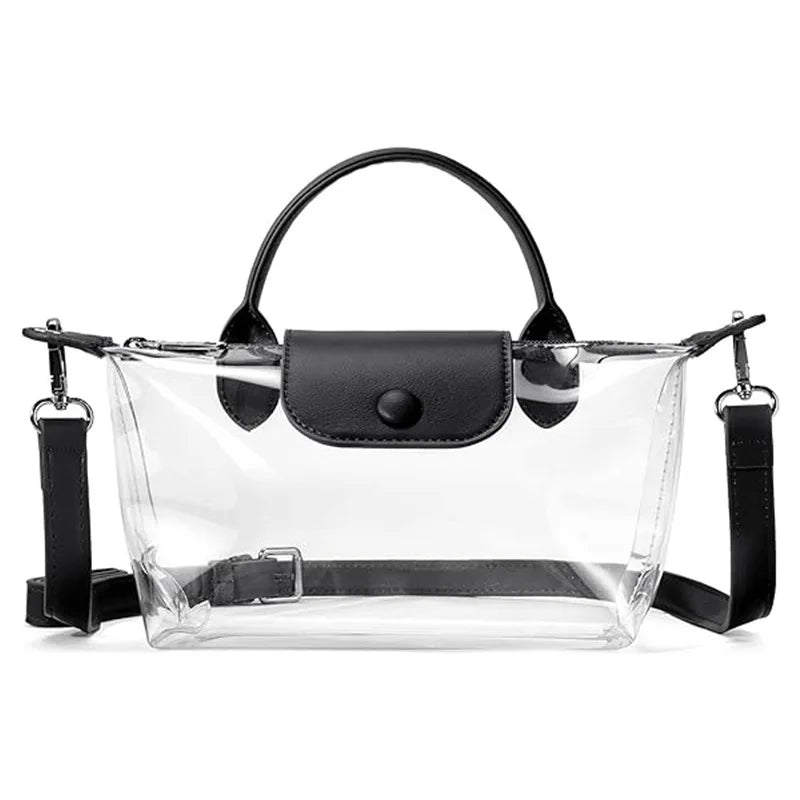 Women Waterproof PVC Clear Crossbody Bag Mini Transparent Top Handle Handbag Large Capacity Jelly Shoulder Purse
