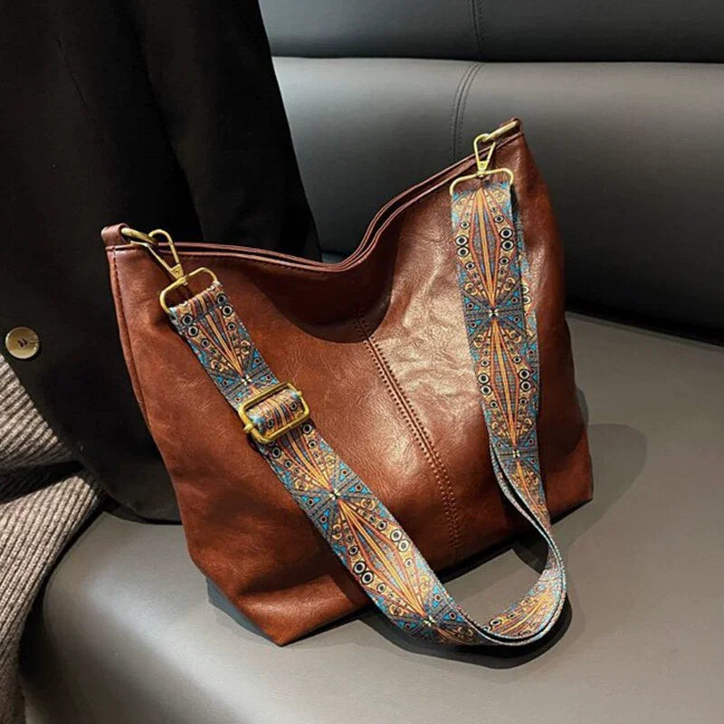Women Vintage PU Leather Shoulder Bag Large Capacity Hobo Tote Wide Strap Casual Crossbody Purse Daily Handbag Quality
