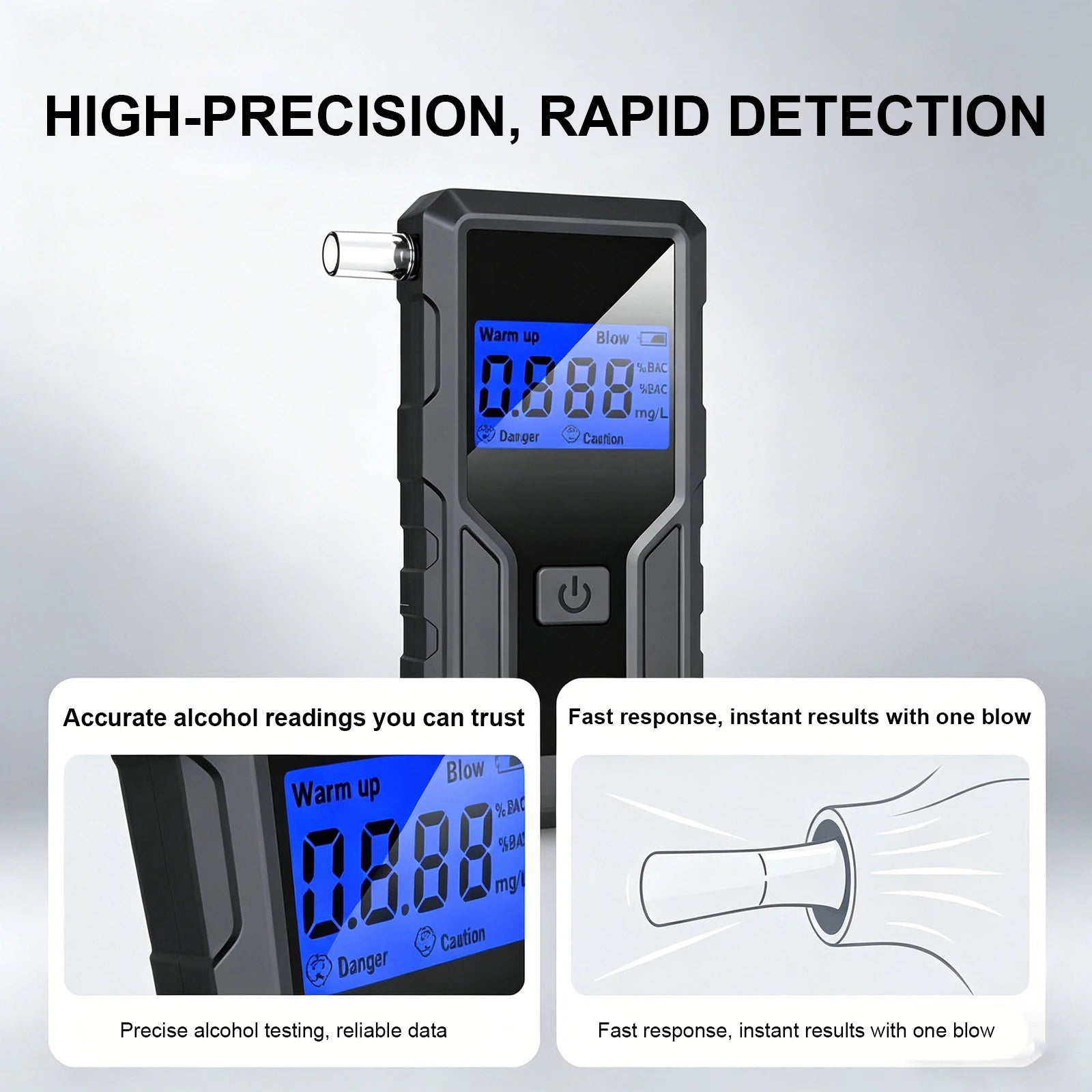 Portable Breathalyzer with 5 Replaceable Mouthpieces Breath Alcohol Detector for Driving Safety Party Travel and Home Use