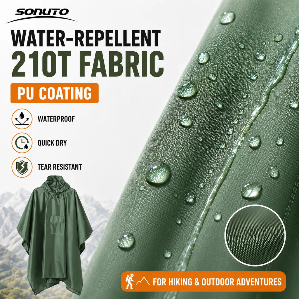 Sonuto Multifunctional Waterproof Camping Mat Rain Poncho Hooded Tarp Tent Ground Footprint Pack Cover Hiking Outdoor Shelter