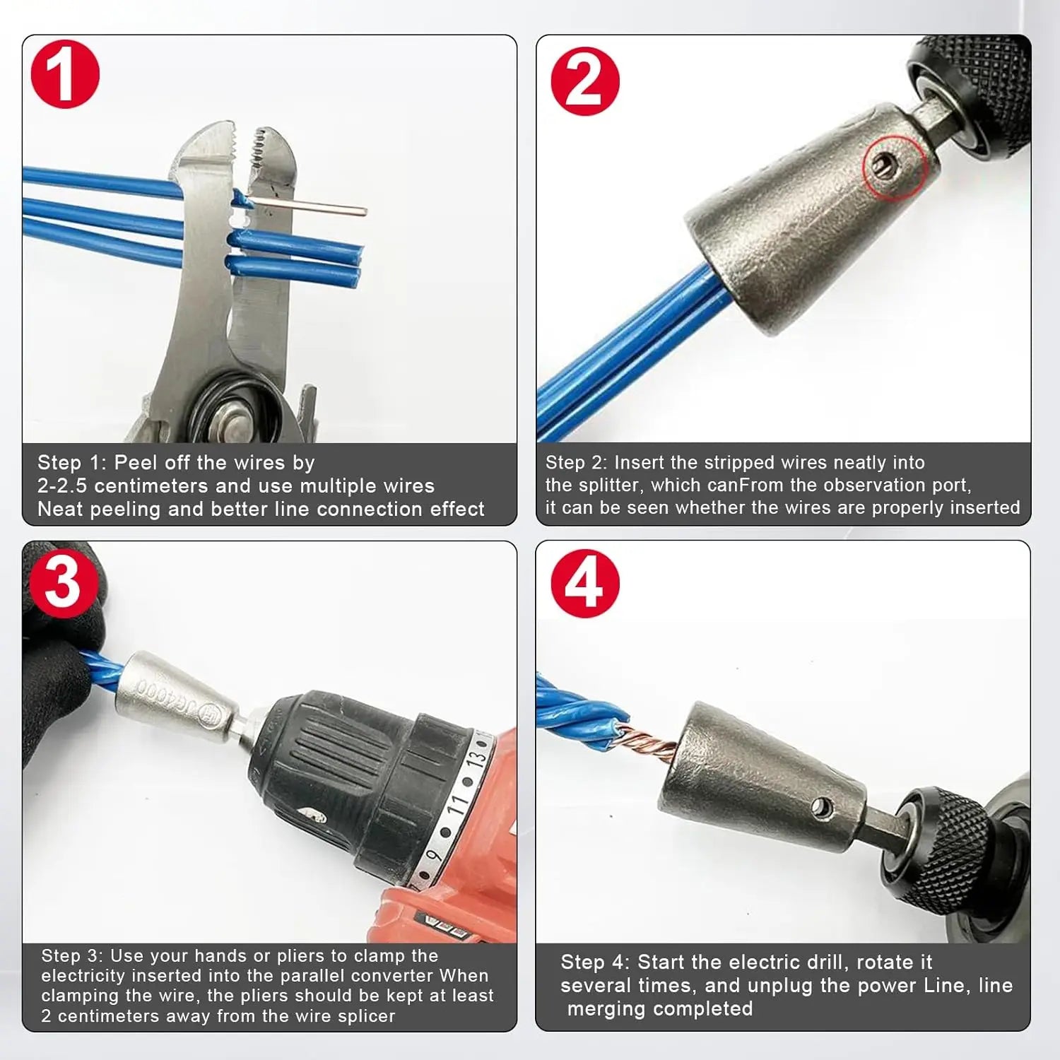 4Pcs Wire Twister Tool for Drill Wire Nut Twister Wire Stripper Tool Connector Driver with 1/4" Chuck Cable Quick Stripping Elec
