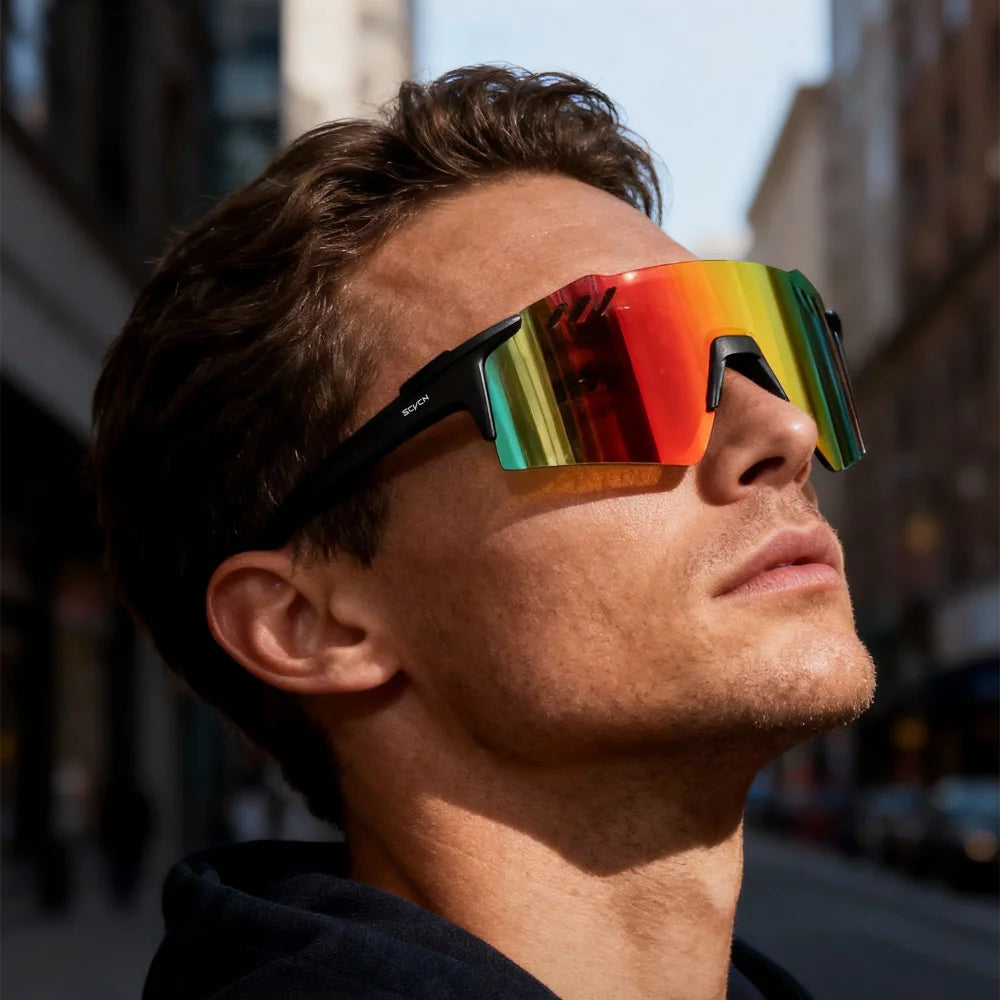 SCVCN Hiking Eyewear Fashion Rimless Cycling Glasss Outdoor Sports Running Drving Sunglasses for Men Goggles Mtb Bicycle 1 Lens