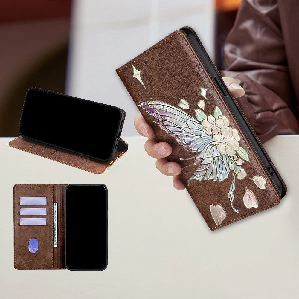 Painted Magnetic Flip Leather Wallet Case For Samsung Galaxy S26 Ultra S25 FE Galaxy S24 S23 S22 S25 Edge S26 Plus Cover Funda