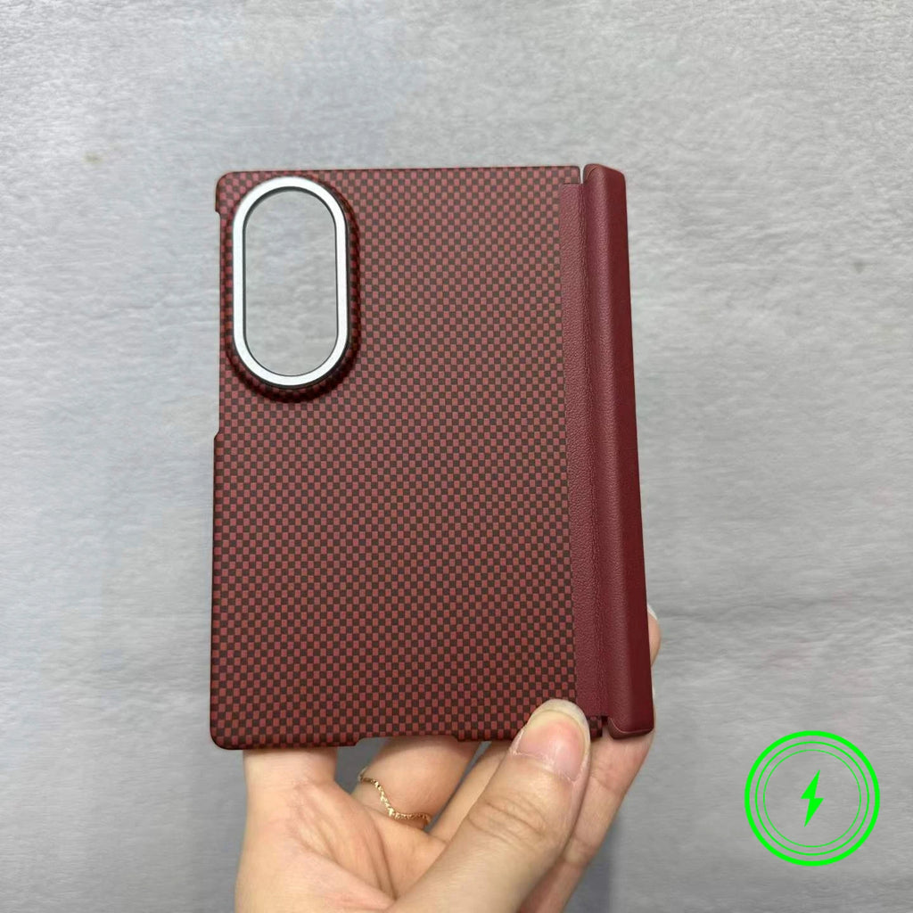 Luxury Busienss Nano-carving Carbon Fiber Texture Case for For Samsung Galaxy Z Fold 8 for Magsafe Hinge Alloy Lens Phone Cover