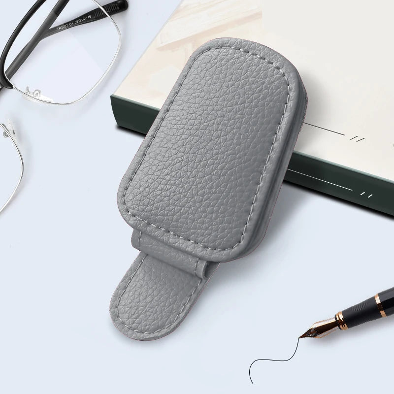 JFBONIN Leather Magnetic Sunglasses Holder Car Sunshade Accessory with Ticket Clip Functional Sunshades Car Accessory