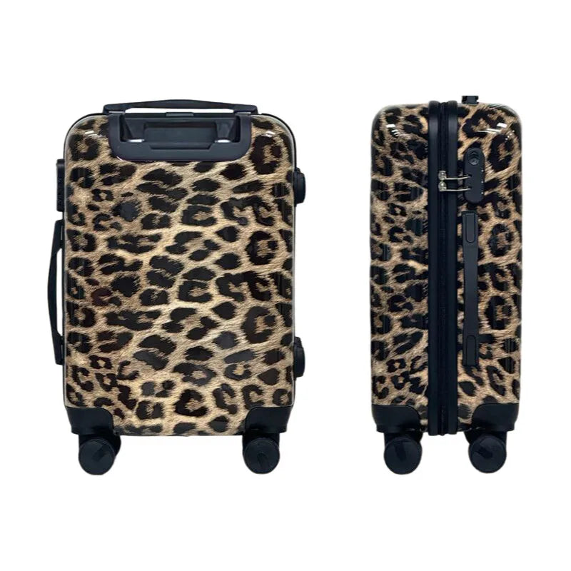 Women's Leopard Print Luggage 20 Inch - Silent Spinner Wheels Trolley Case, Fierce Animal Pattern Carry On Suitcase for Ladies