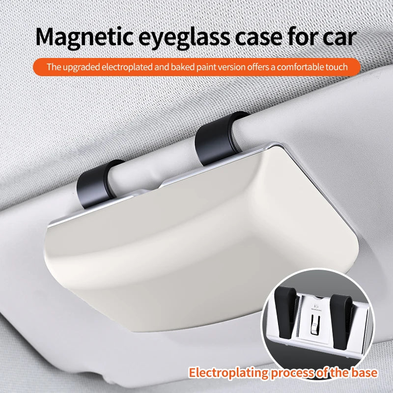 Magnetic Switch Car Glasses Box Portable Car Sun Visor Sunglasses Holder Car Eyeglass Case Portable Electroplated Glasses Box