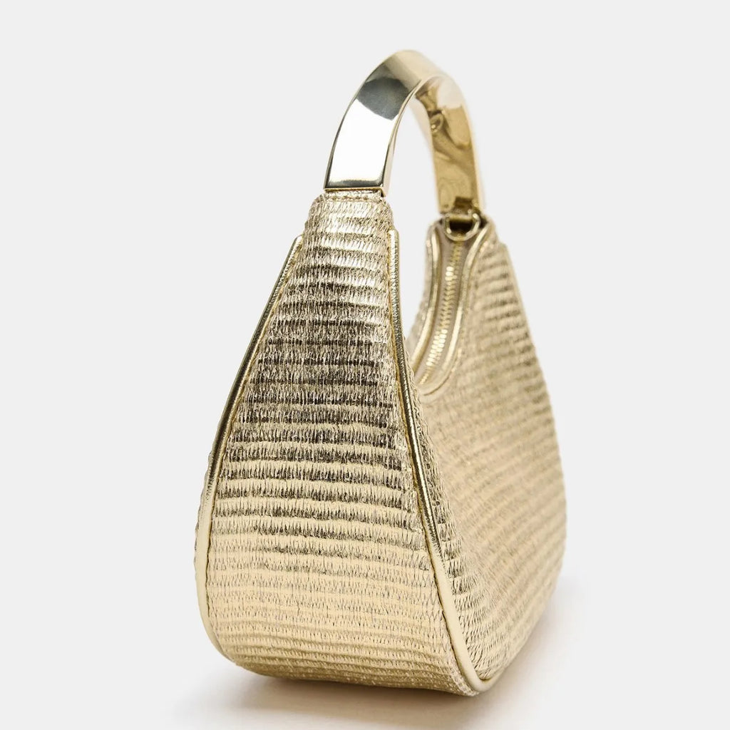 Women Luxury Golden Textured Hobo Bag Metal Top Handle Evening Clutch Bag Detachable Crossbody Chain Strap Party Wedding Handbag