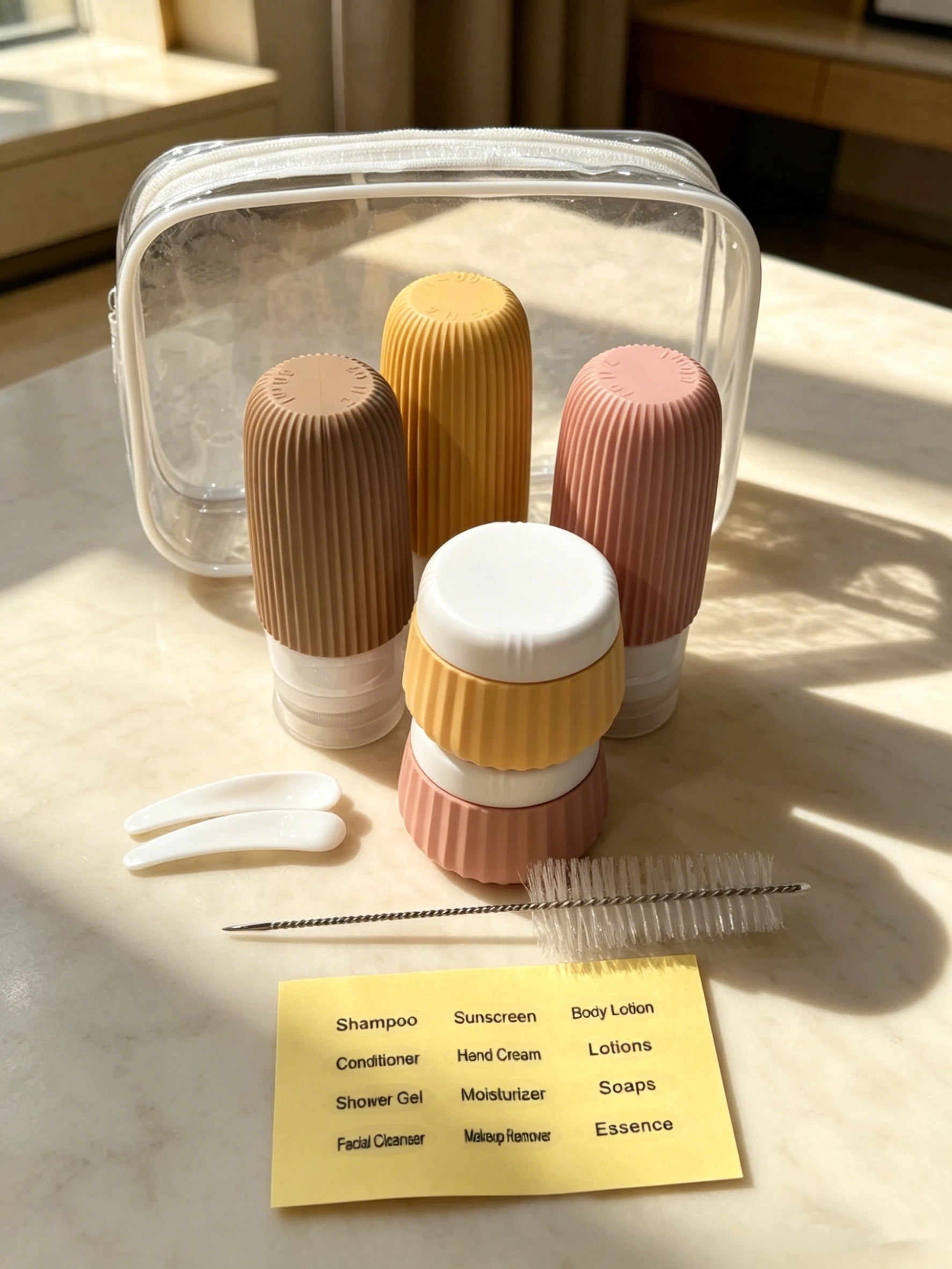 10-Pack Silicone Travel Bottles, 60ml & 30ml, Leak-Proof and Refillable Squeeze Containers, Suitable for Toiletries, Shampoo, Lotion — Travel Accessories with Transparent Toiletry Bag