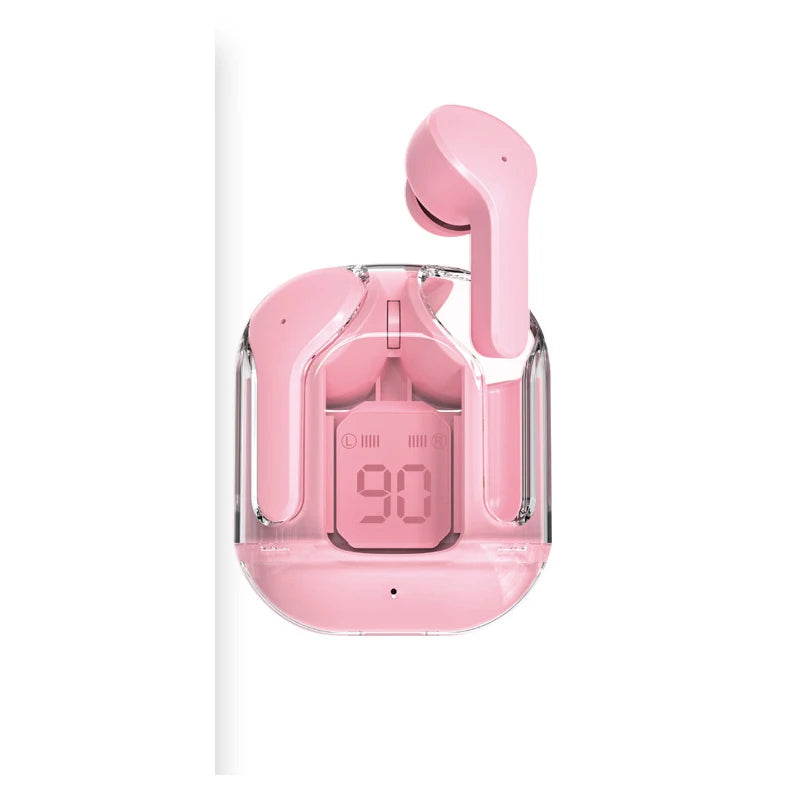 Pastel Lightweight In-Ear Earphones with Trendy Clear Charging Case Digital Power Display Portable Sports Audio Earbuds