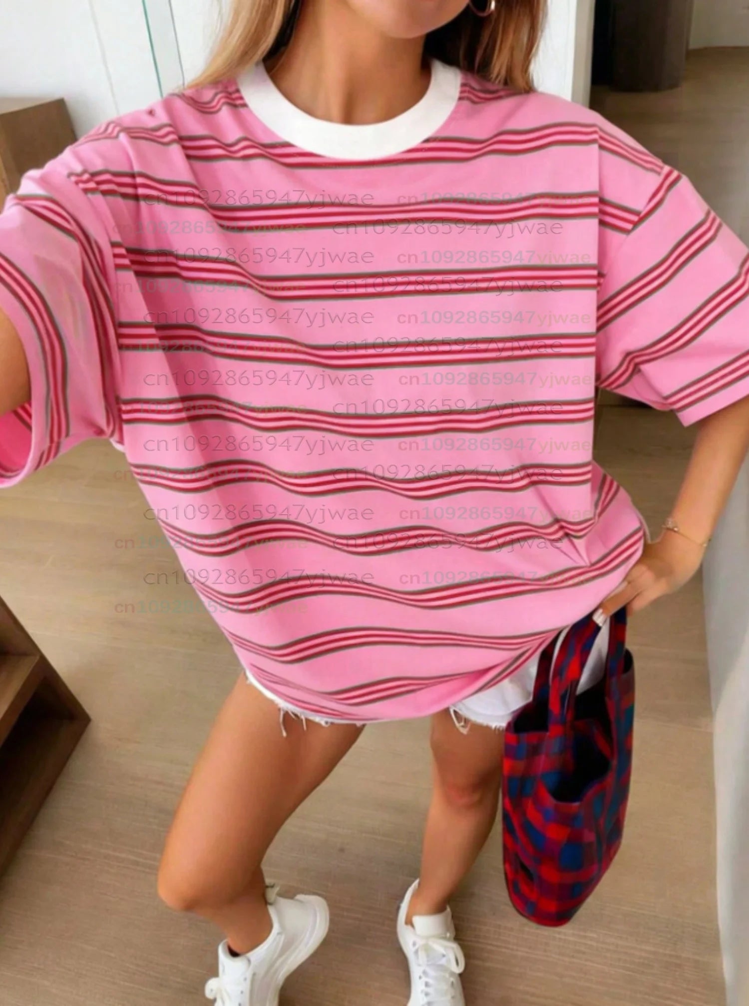 2026 Womens men plus size Short Sleeve stripe  Print T-Shirt Girl Round Neck Tee Outdoor Sports plus-size women's clothing