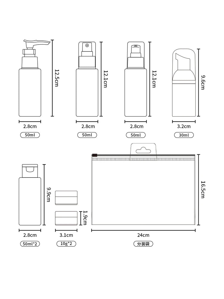 PET Simple Travel Refillable Bottle Set Shampoo Shower Gel Toner Lotion Serum Cream Box Jar Empty Container