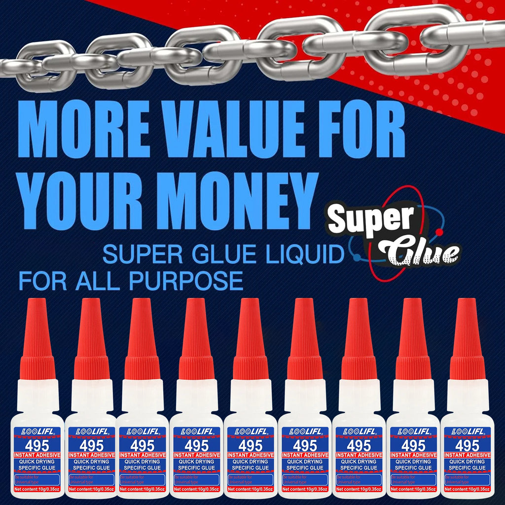 Loolifl 495 Super Glue 10g Fast Curing Instant Adhesive with Precision Tips, Low Odor Multi-Material Cyanoacrylate Glue for Repa