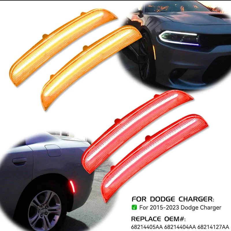 iJDM For Dodge Charger Front/Rear Bumper Side Marker Light Turn Signal Lights/Driving Lights Replace OEM Sidemarker Lamps 15-22