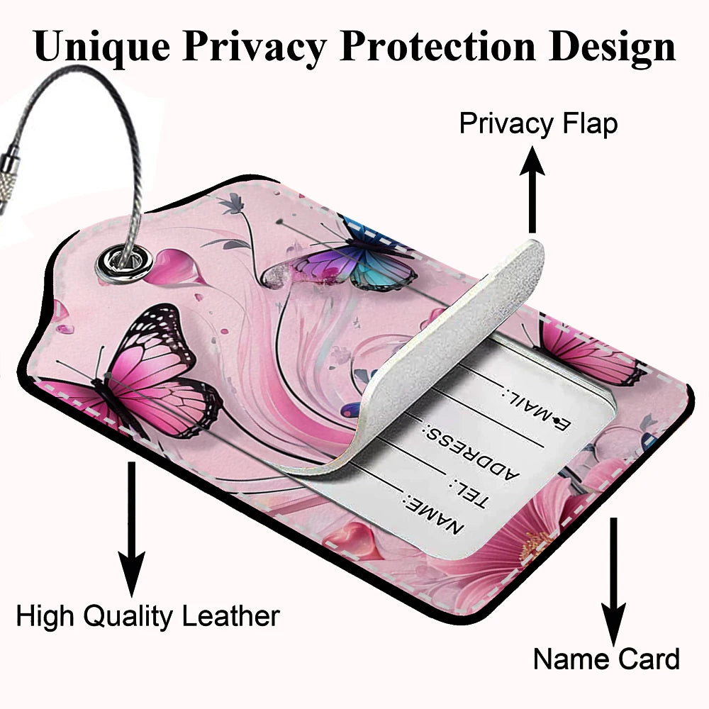 HOT SALE Tyrant butterfly Leather Business Luggage Tag Suitcase Address Label Luggage Boarding Case Label Name ID Address Clip