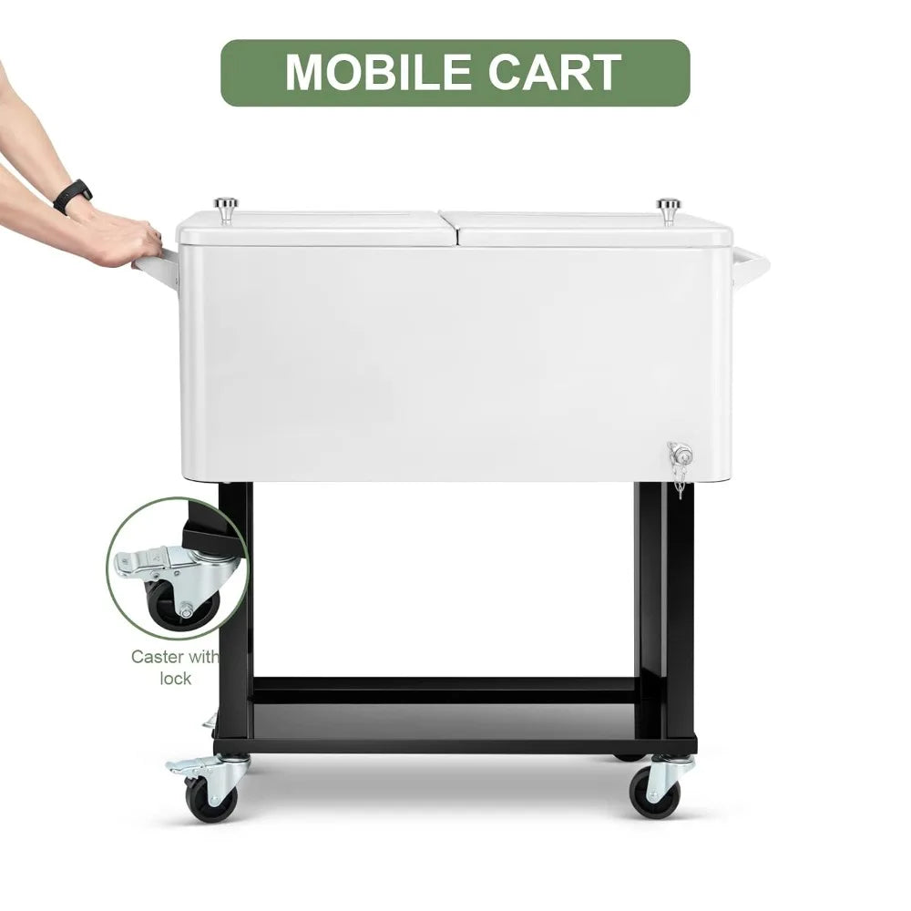 80 Quart Rolling Ice Chest Cooler Cart,Stand Up Beverage Bar Trolley For Patio Backyard Party, Custom