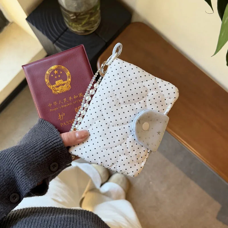 Star Dot Print Women Passport Cover Multifunction Credit Card Purse Passport Holder Plane Ticket Organizer Case Wallet for Girl