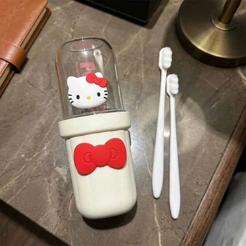 Sanrio Hello Kitty Travel Toothbrush Cup Hygienic Compact Toothbrush Doll Box Luxurious Business Travel Essential Toothbrush Cup
