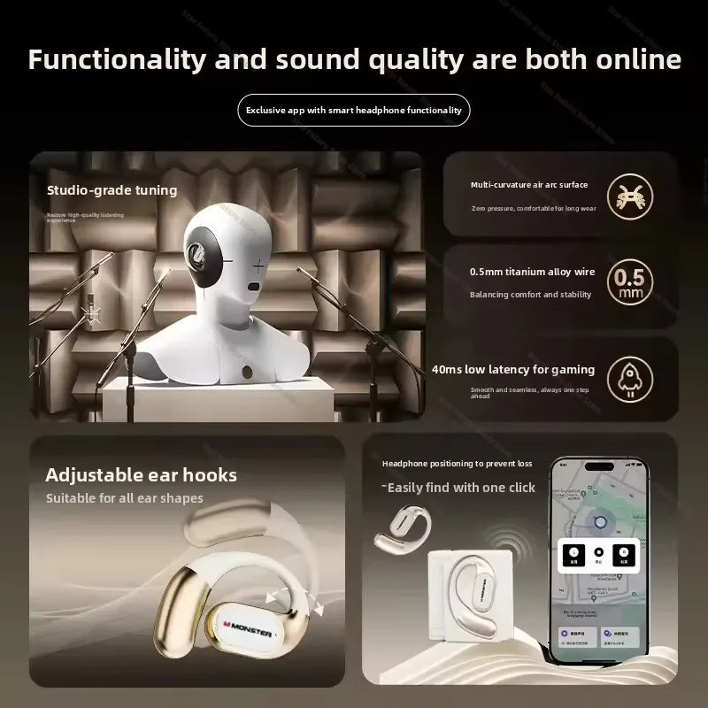 MONSTER AC530plus Version Wireless Bluetooth 6.0 earphones Large Speaker Ear-hook AI Intelligent Translation Headset Good Gift