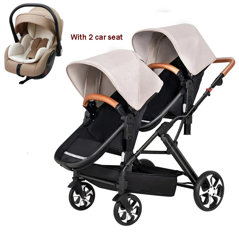 High landscape baby stroller for twins, suitable for folding four wheeled baby strollers for two children NEW 2025 kids car