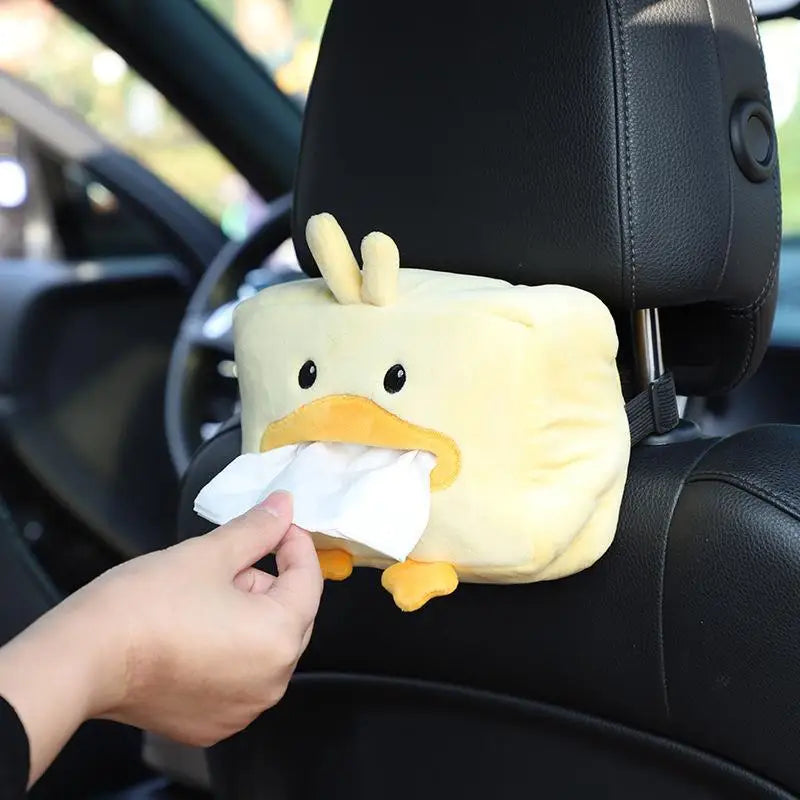 Cute Cartoon Short Plush Tissue Box Holder Car Armrest Backseat Tissue Cover Auto Interior Decor Napkin Storage Rack