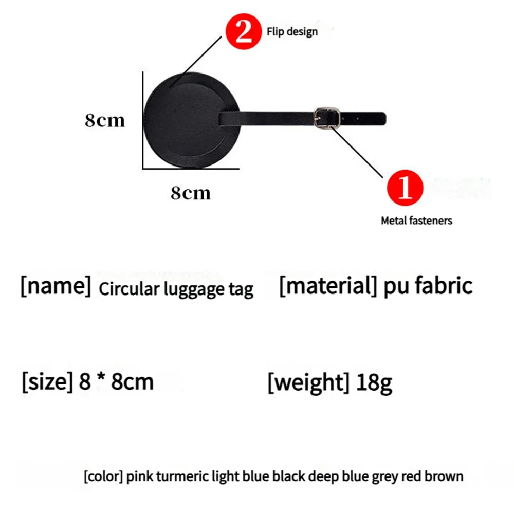 Stylish Round Luggage Tag for Air Travel - Durable Scratch-Resistant Build, Secure Buckle & Removable Contact Card