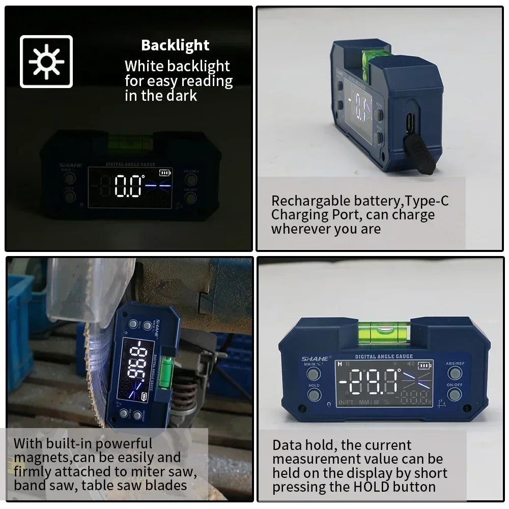 SHAHE Dual Axis Digital Protractor Inclinometer Rechargeable Digital Angle Finder Level Box With Optional Wireless Transmission