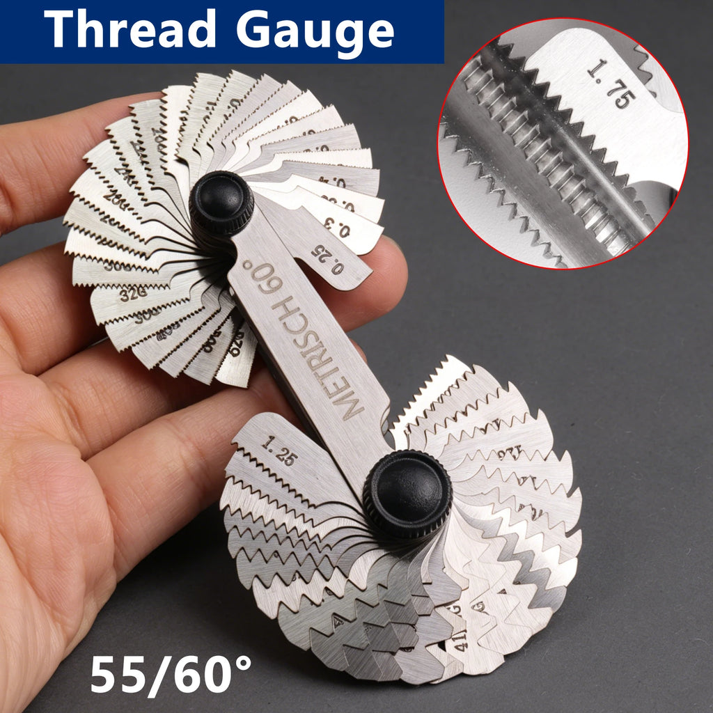 55/60 Degree Thread Plug Gauge Metric Imperial Gear Tooth Screw Pitch Gauges Stainless Steel Measuring Tool Tap Thread Measureme