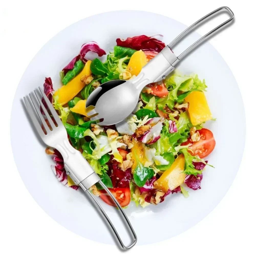 Folding Spoon Fork Set, 304 Stainless Steel Portable Camping Utensils, Compact Outdoor Cutlery for Travel Hiking Picnic