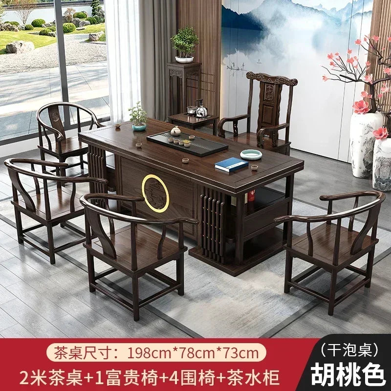 r5.13  solid wood tea table and chair combination one table five chairs coee table tea set household kung fu tea