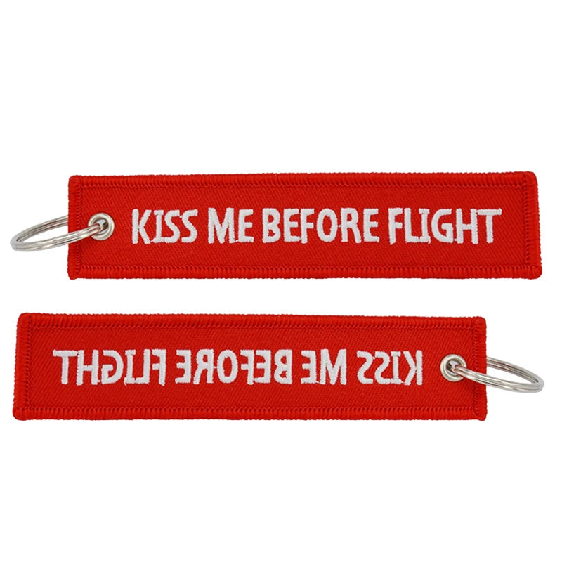 Kiss Me Before Flight Key Chain Label Embroidery Keychain with Metal Plane Key Chain for Aviation Gifts Car Keychains