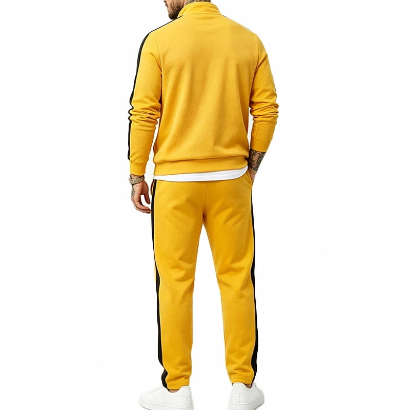 Men's two-piece loose casual commuting simple zip-up stand collar jacket and sweatshirt set, breathable and not stuffy