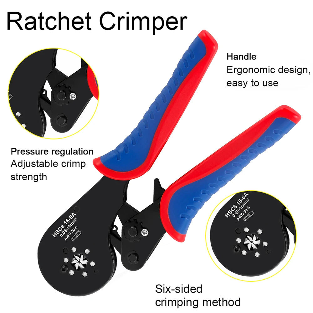 Ferrule Crimping Tool HSC8 16-6A Tubular Terminal Mini Pliers For Large Size Terminals Electrical Clamps 0.08-16mm²/30-5AWG