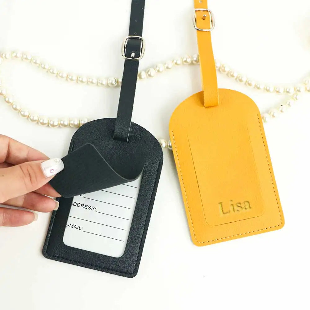 Customized letters smooth PU leather classic ultra-thin travel aviation luggage tag signature luggage label