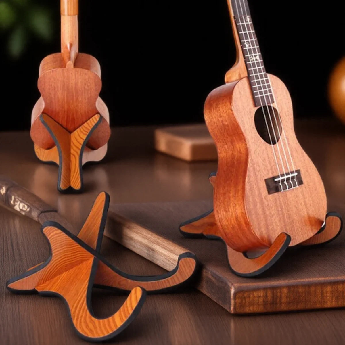 1 Pair Wooden Ukulele Stand Adjustable Guitar Holder for Musical Instruments Accessories Portable Bamboo Stand