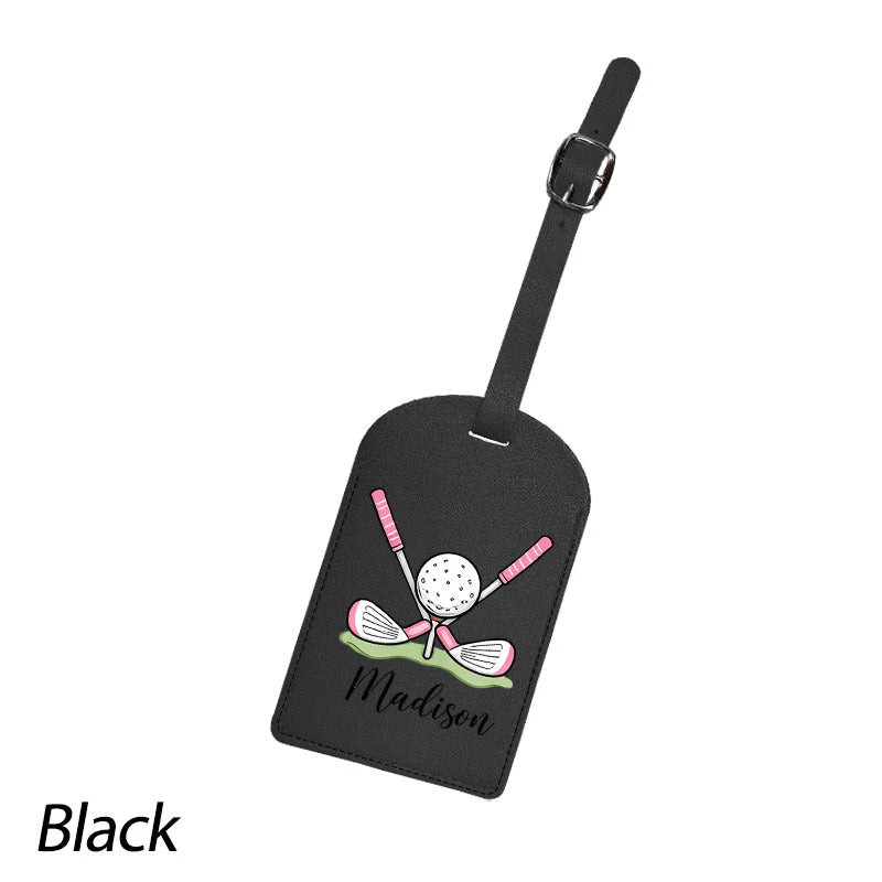 Custom Golf Luggage Tag Synthetic Leather Name ID Label with Privacy Flap Sporty Style Perfect for Suitcases Backpacks Gym Bags