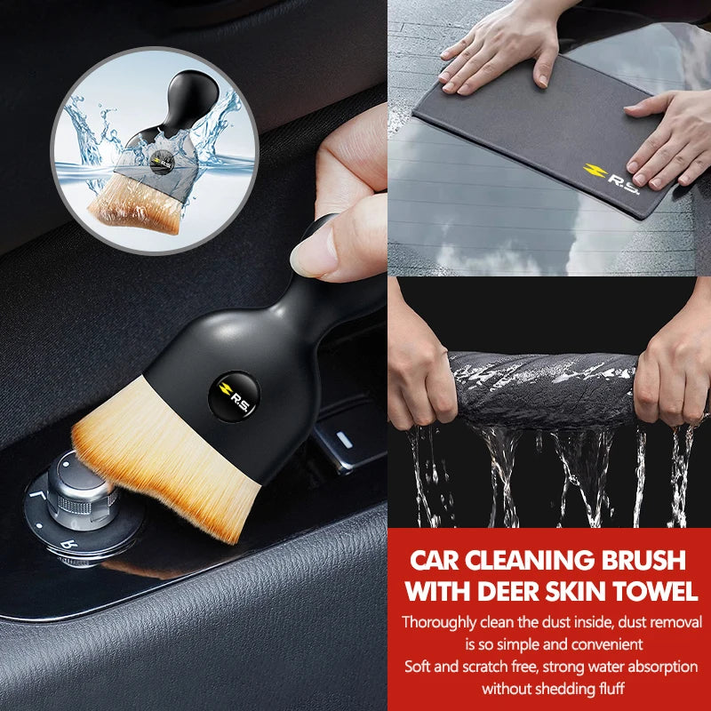 Car Soft Brush With Wash Towel Microfiber Cleaning Rag Cloth For Renault RS Sport Megane 3 4 2 Clio 5 Line Sandero Scenic Logan