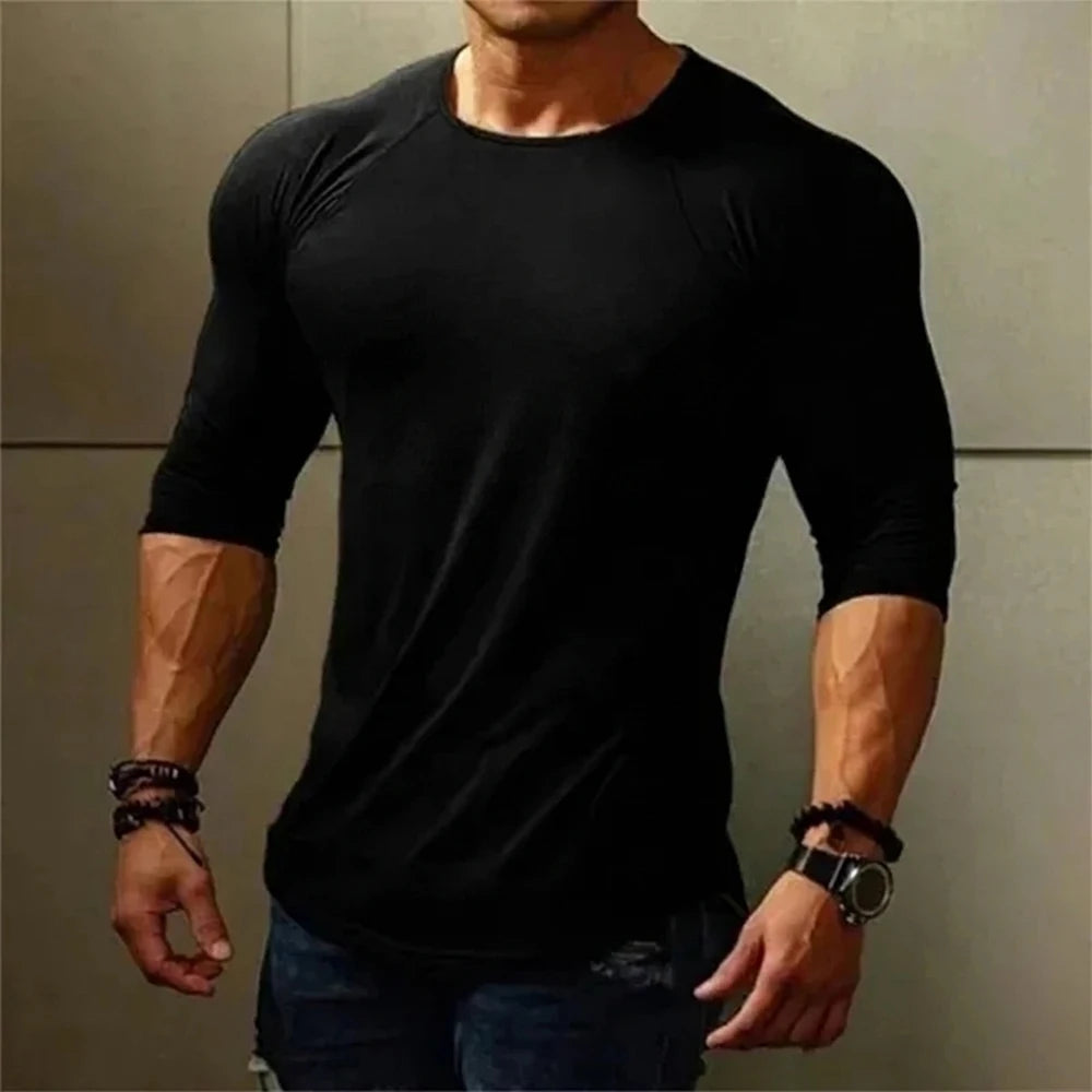 Mens Autumn Long Sleeve T-Shirts Casual O-Neck Shirts Fitness Sports T-Shirt Men's Elastic Comfort T-shirts