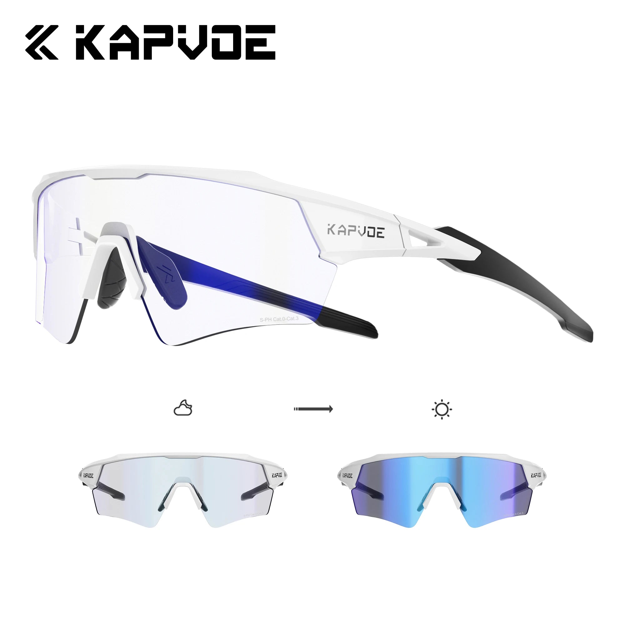 Kapvoe Hot Shadowless Photochromic Cycling Glasses Lighteight UV400 Sunglasses Men Women Bike MTB Eyewear Riding Outdoor Running