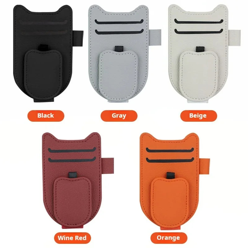 Magnetic Car Sunglasses Holder Sun Visor Glasses Clip PU Eyeglasses Hanger Portable Ticket Card Clip Auto Accessories
