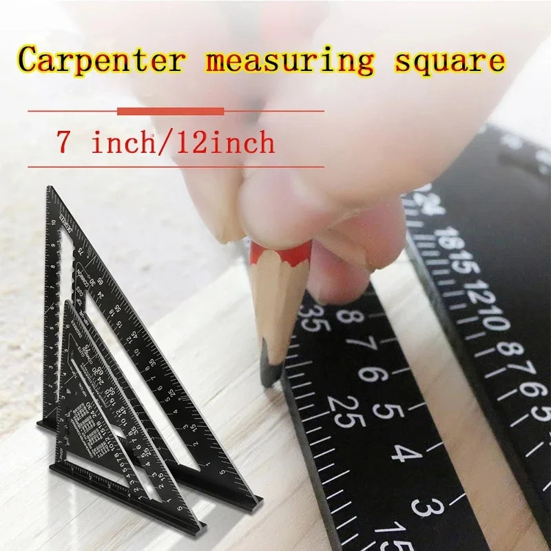 7'' /12" Triangle Ruler Carpenter Measuring Layout Tool Metric Alloy Metal Triangle Ruler Protractor for Woodworking Tools